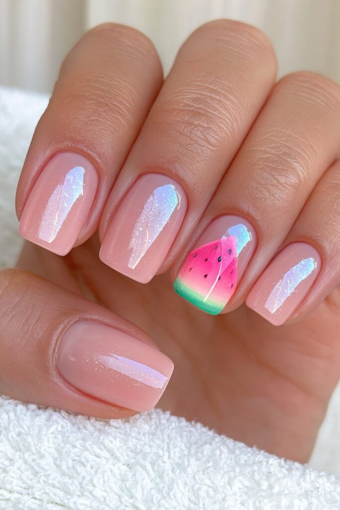 Juicy Watermelon Slice Accent Juicy Watermelon Slice Accent — cute nail designs