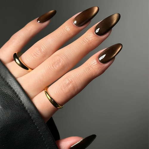 Metallic Bronze Cat-Eye Almond Nails Metallic Bronze Cat-Eye Almond Nails — Winter Nail Colors