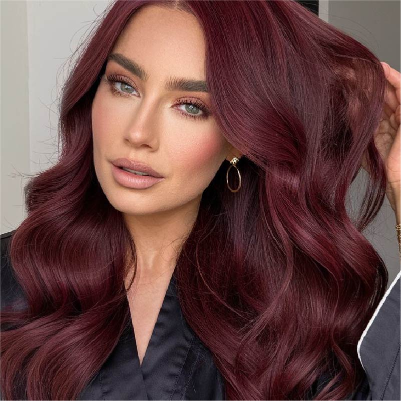 Deep Burgundy Red Loose Waves — Winter Auburn Hair Color