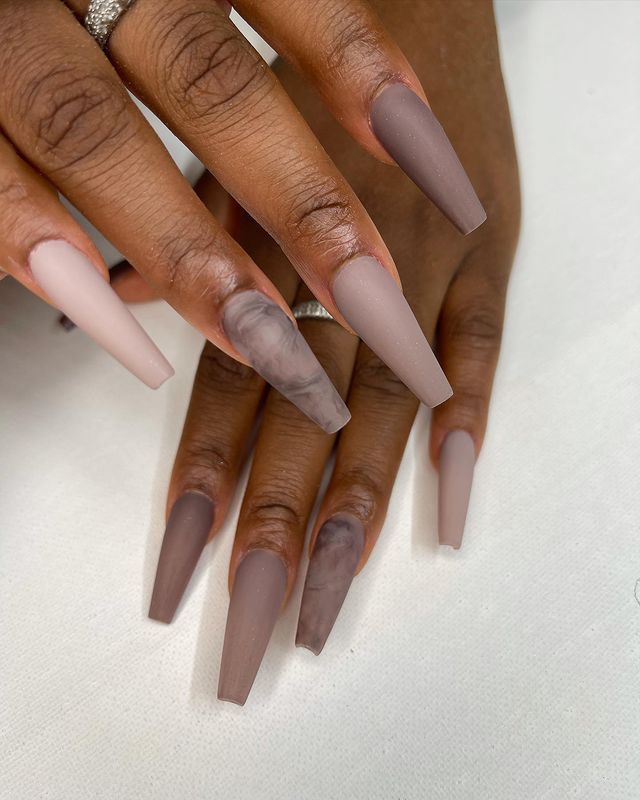 Matte Brown Marble Coffin Nails Matte Brown Marble Coffin Nails — coffin nail designs