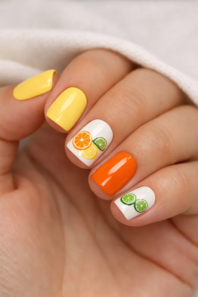 Citrus Fruit Slice Square Nails Citrus Fruit Slice Square Nails — nail art ideas