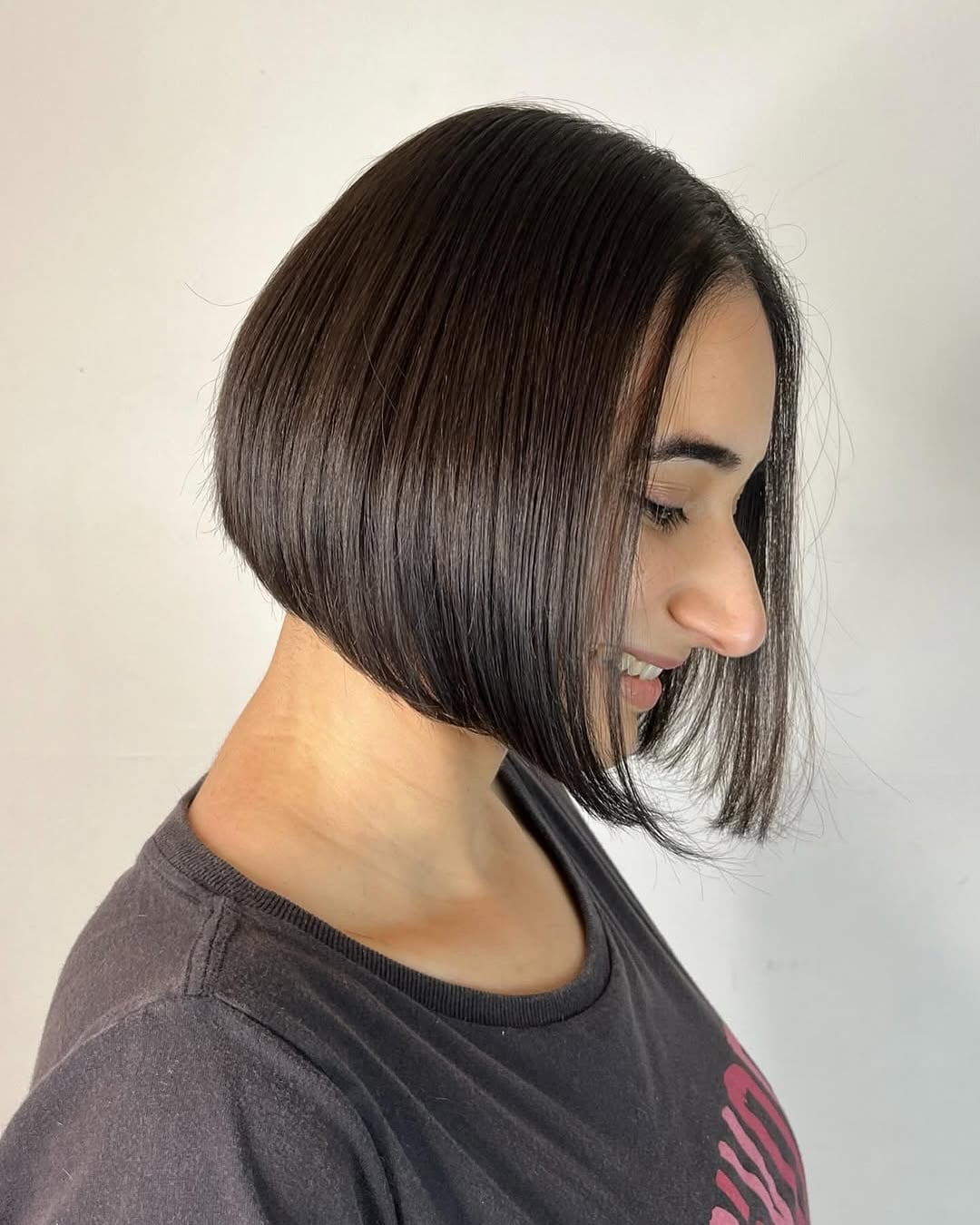 Dark Brown Chin Length A-Line Bob With Sharp Line, Straight Dark Brown Chin Length A-Line Bob With Sharp Line, Straight