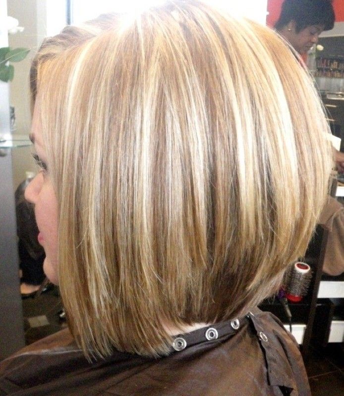 Blonde Stacked Bob With Thick Highlights Blonde Stacked Bob With Thick Highlights — A-Line Bob