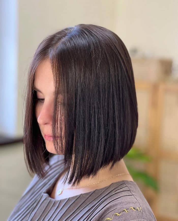 Dark Brown Blunt Collarbone Bob, Straight Dark Brown Blunt Collarbone Bob, Straight — A-Line Bob