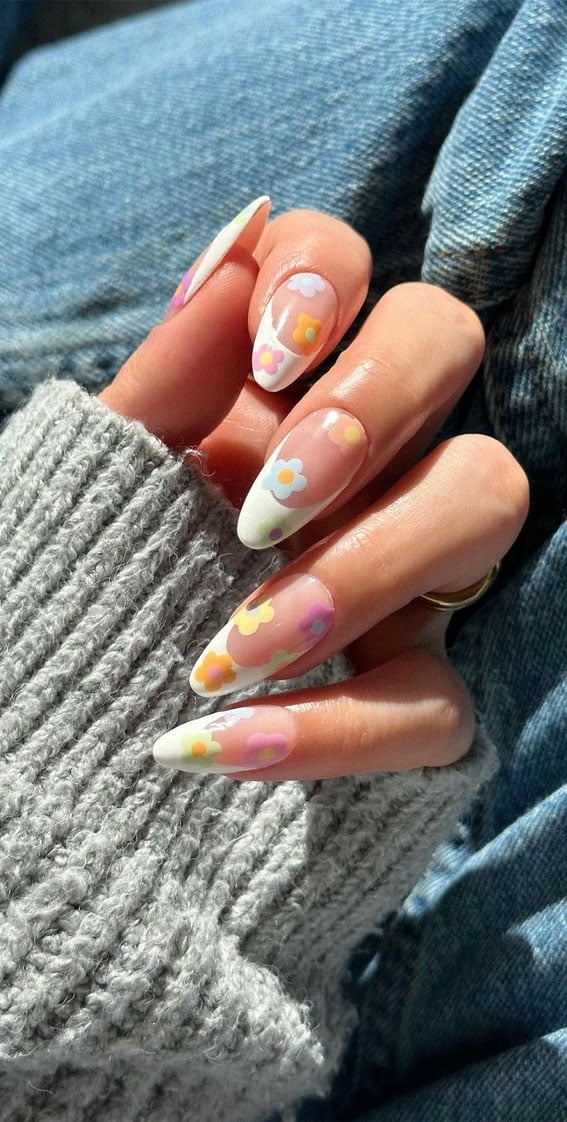 Nude French Tip Floral Accent Nails Nude French Tip Floral Accent Nails — Aesthetic Nails