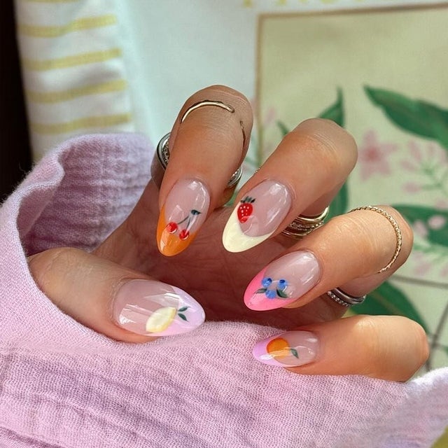 Medium Almond Fruity Summer Nails Medium Almond Fruity Summer Nails — Aesthetic Nails