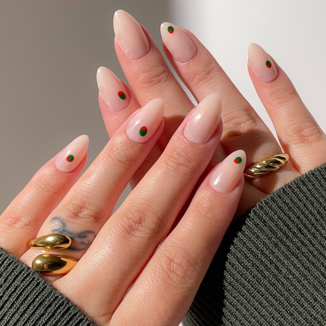 Sheer Nude Minimalist Dot Almond Nails Sheer Nude Minimalist Dot Almond Nails — Aesthetic Nails