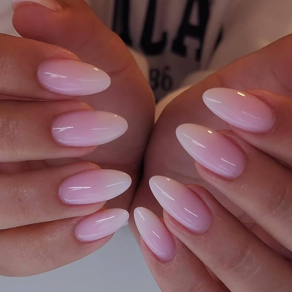 Pink to White Ombre Soft Almond Nails Pink to White Ombre Soft Almond Nails — Aesthetic Nails
