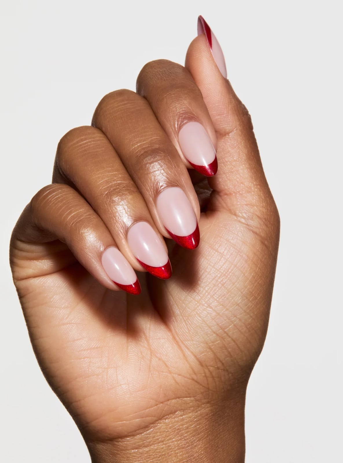 Metallic Red French Medium Almond Nails