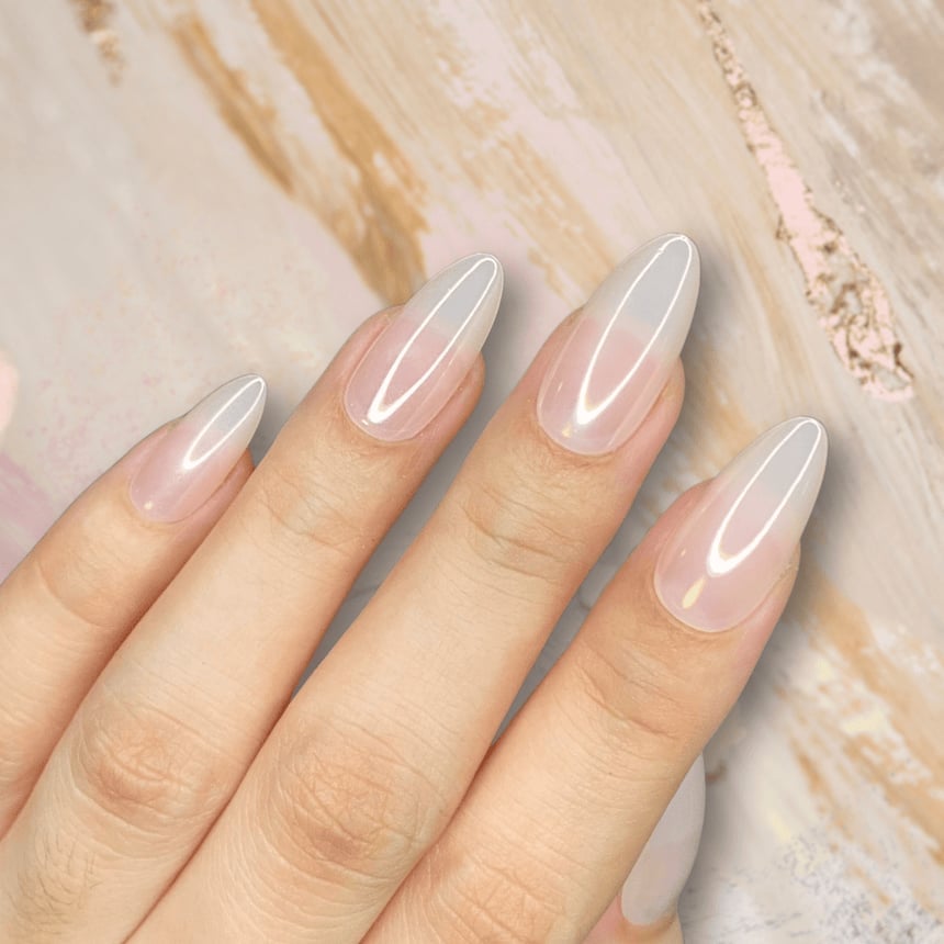 Milky Nude Shimmer Medium Almond Nails