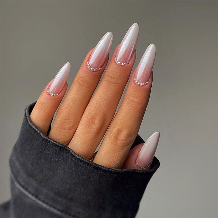 Pearlescent Shimmer Gradient Long Almond Nails