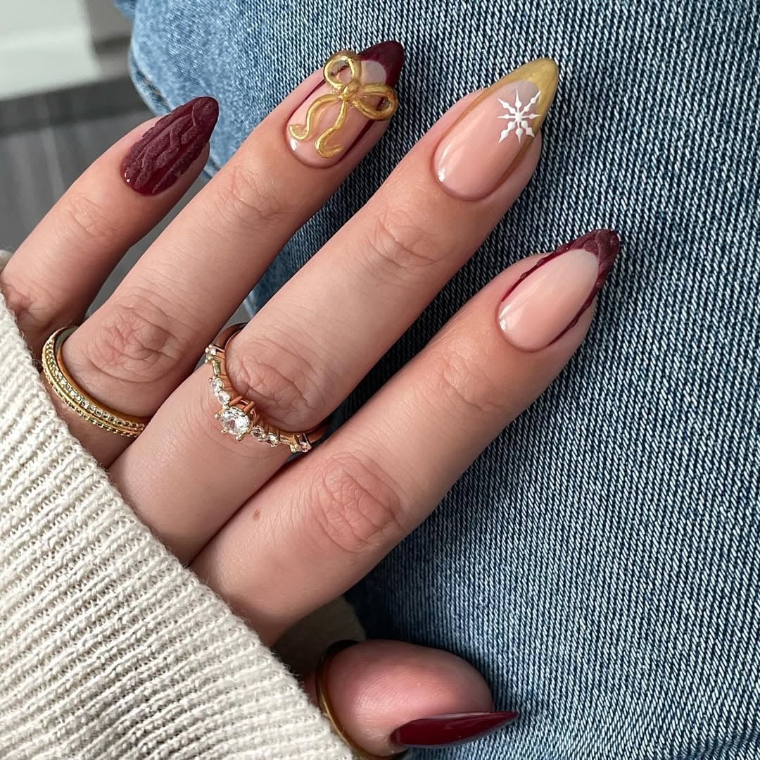 Winter Theme Cable Knit Long Almond Nails