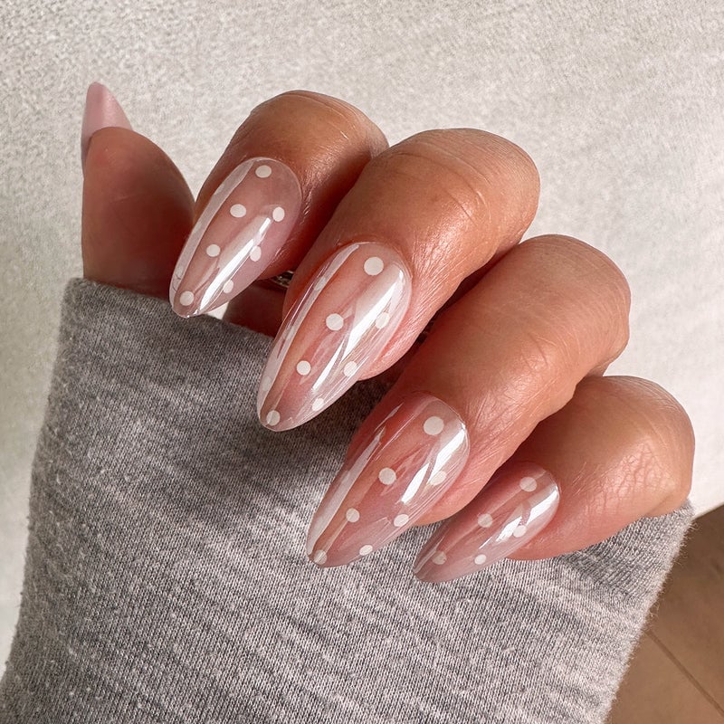 Long Almond Polka Dot Nails — Almond Press On Nails
