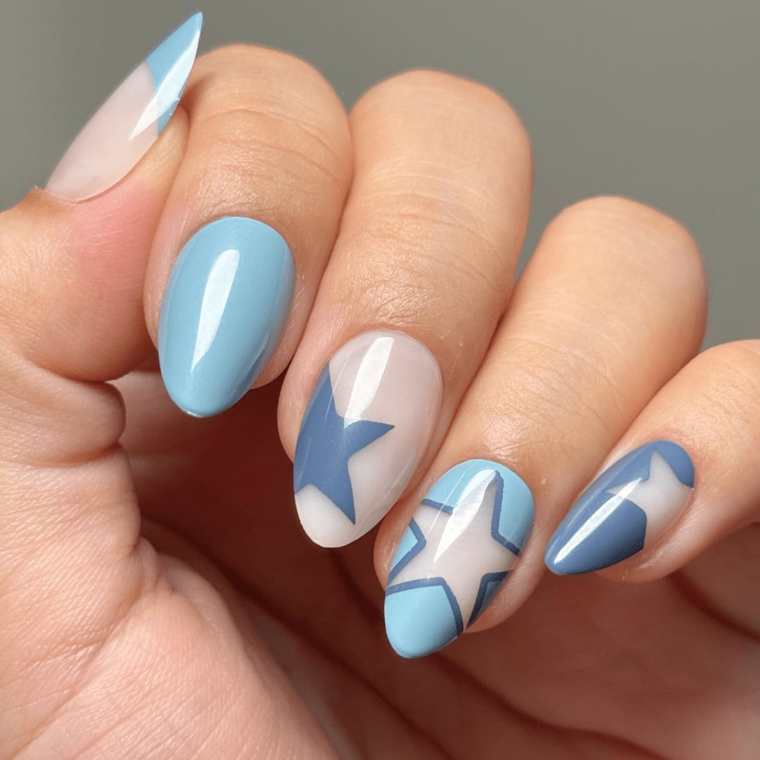 Short Almond Geometric Star Nails — Almond Press On Nails