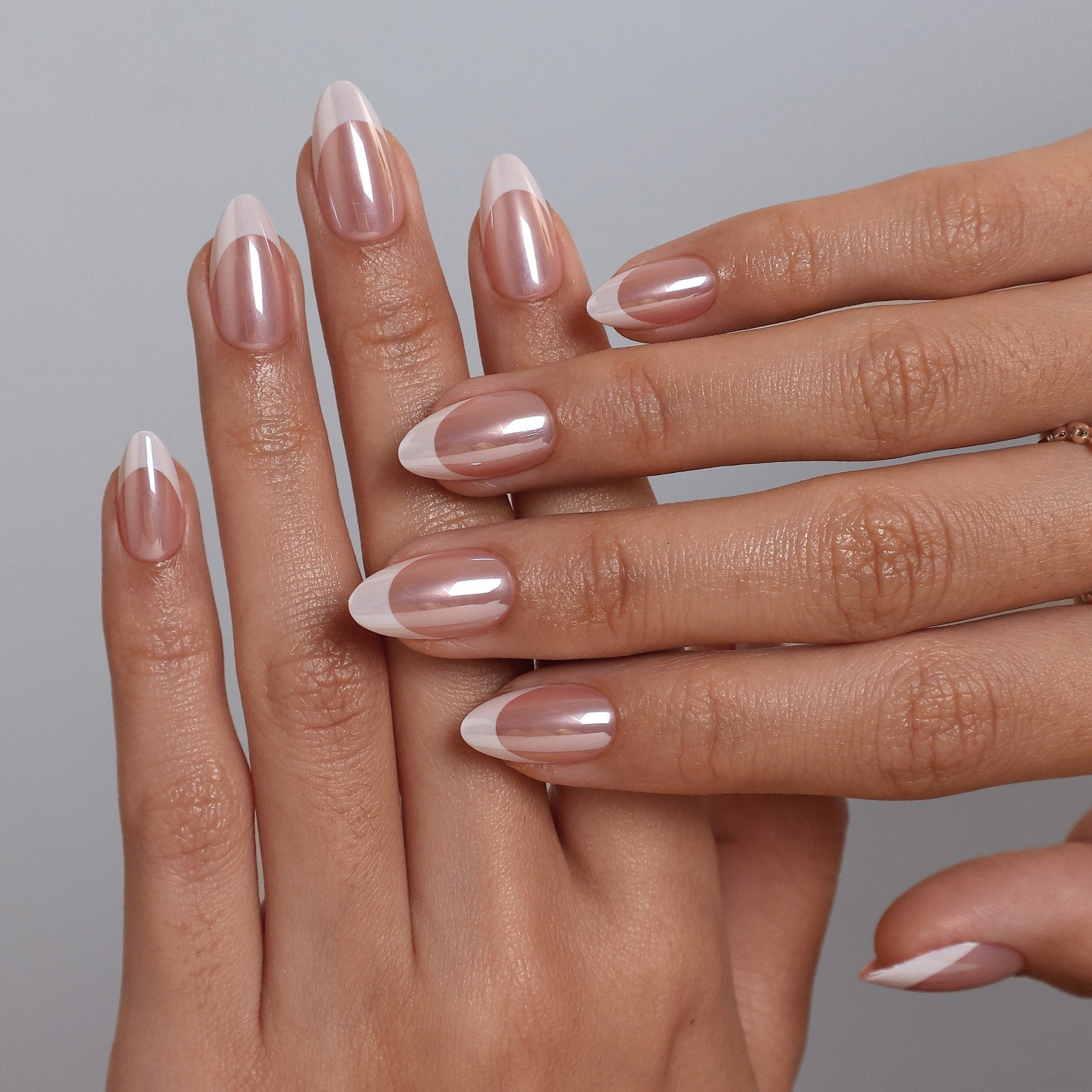 Short Almond Aurora French Tip Nails — Almond Press On Nails
