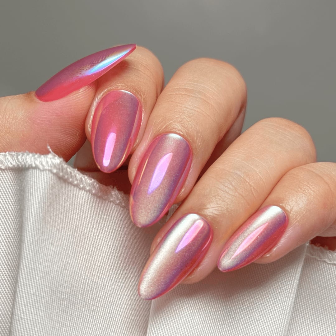 Magnetic Iridescent Chrome Medium Almond Nails — Almond Press On Nails