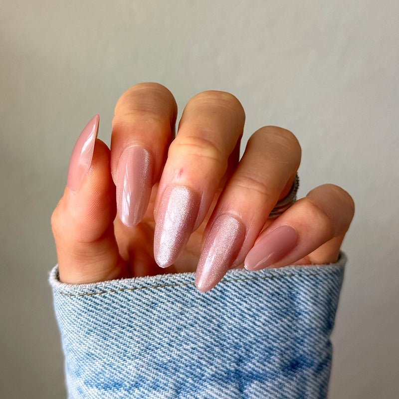 Rose Gold Cat Eye Long Almond Nails — Almond Press On Nails