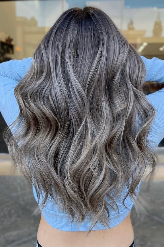 Mid-Back Smoky Ash Blonde With Highlights, Wavy