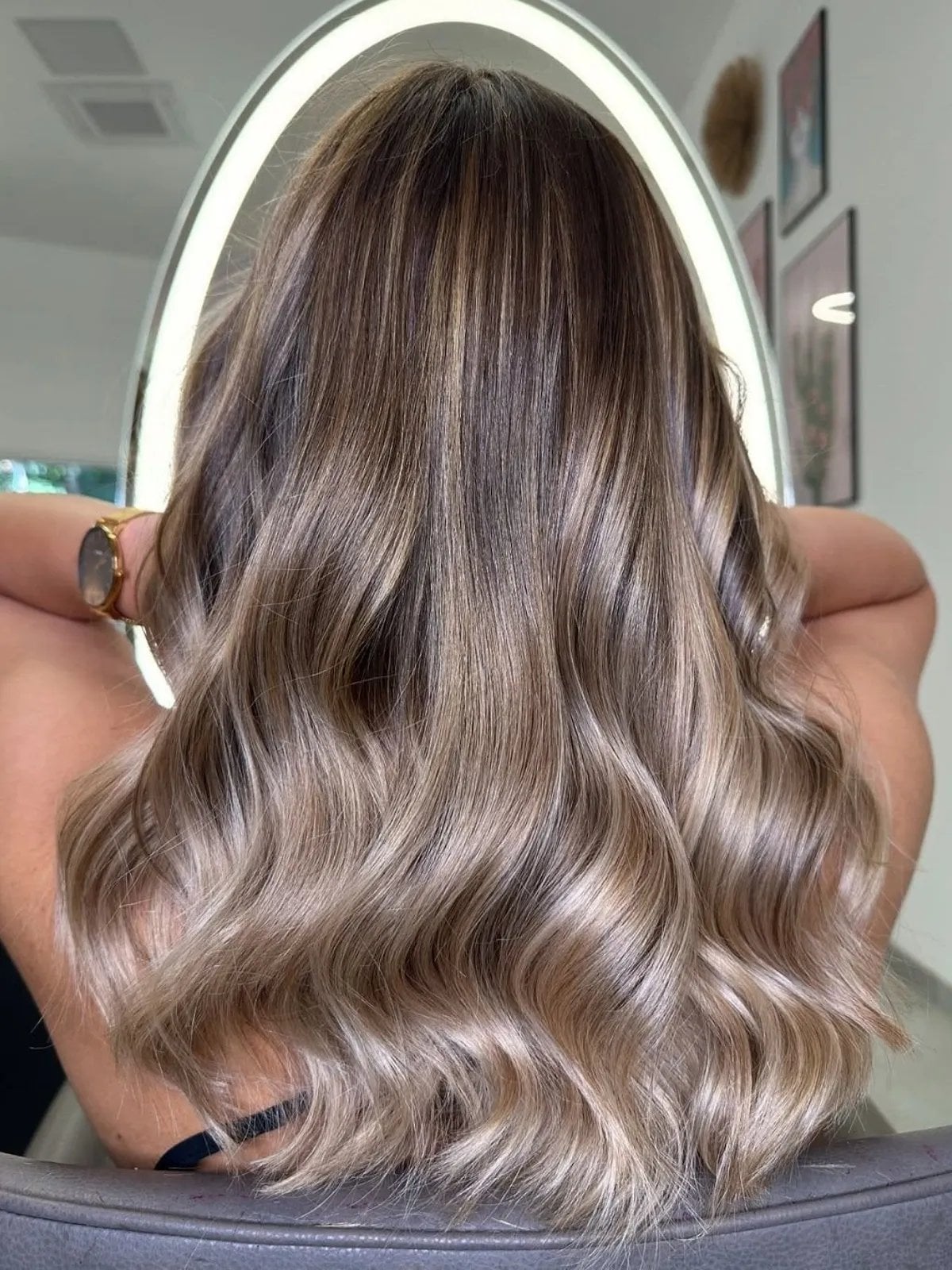 Mid-Back Ash Blonde With Dark Roots And Highlights