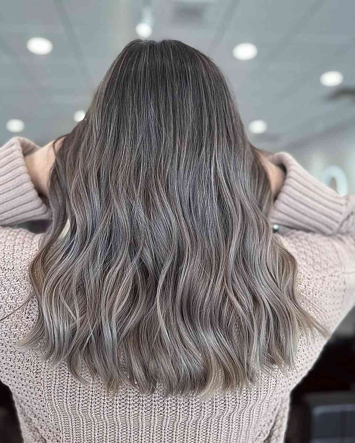 Seamless Ash Blonde Balayage Back View