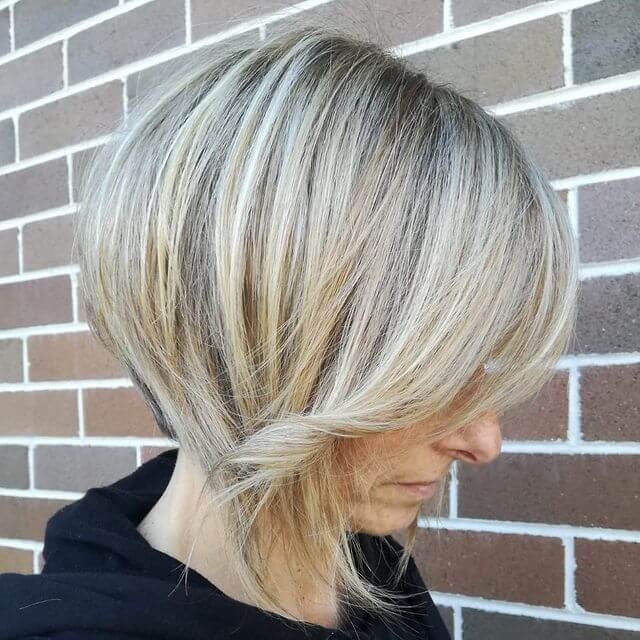 Blonde Asymmetrical Bob With Face-Framing Layers, Curtain Bangs