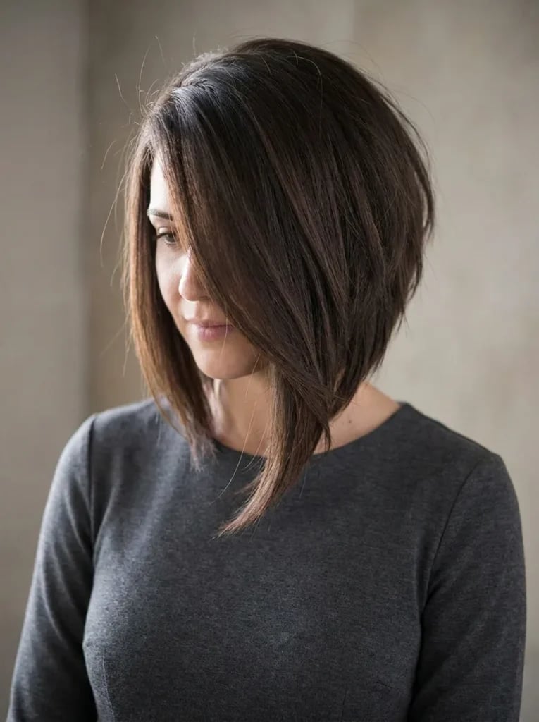 Thick Wavy Angled Bob With Dramatic Angle — Asymmetrical Bob