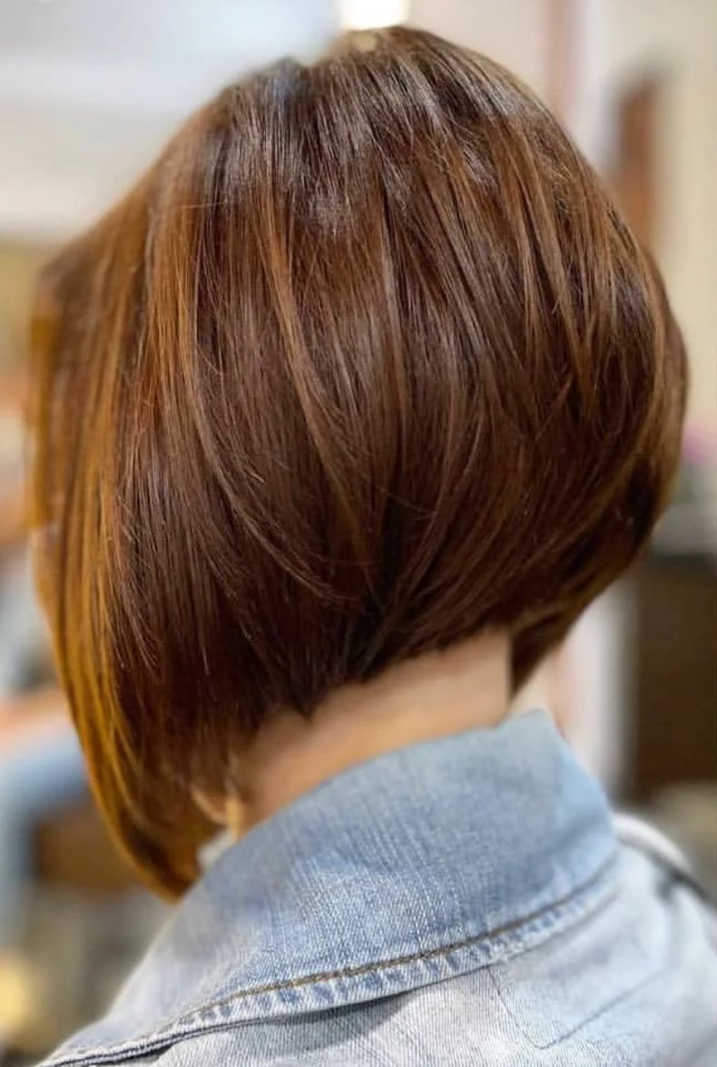Brown Angled Bob With Stacked Back — Asymmetrical Bob