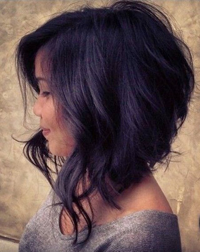 Dark Purple Wavy Asymmetrical Bob