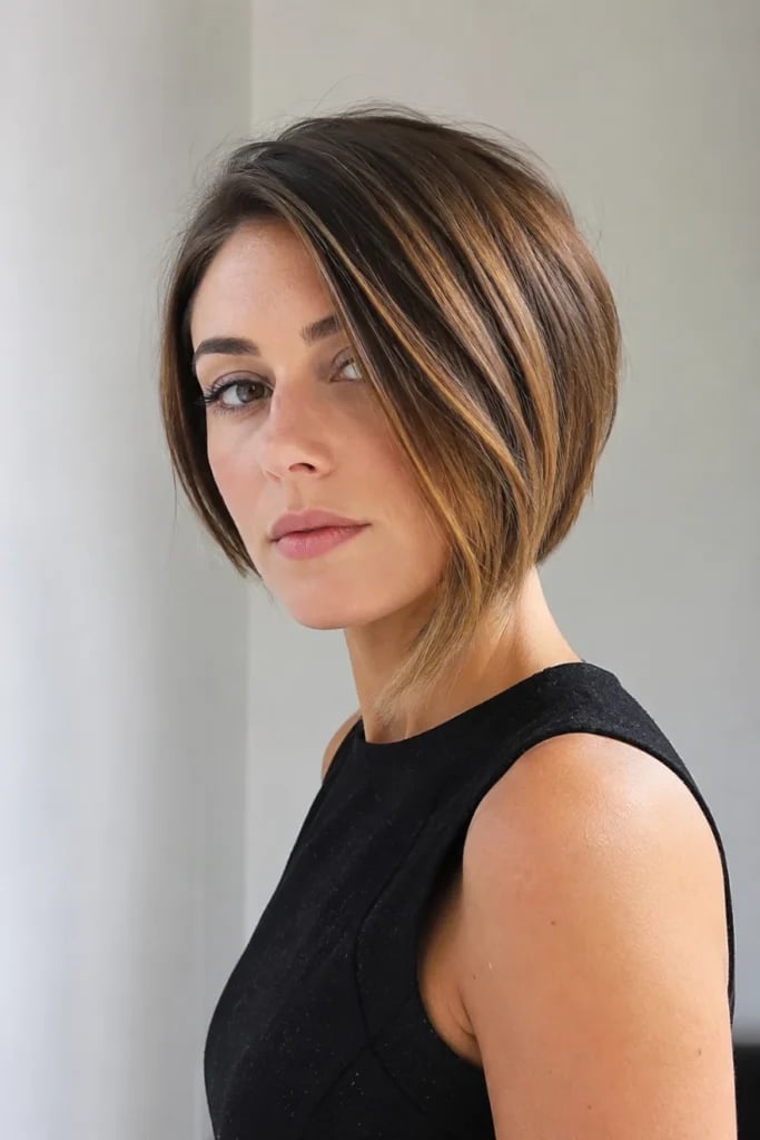 Collarbone Asymmetrical Bob With Blonde Highlights