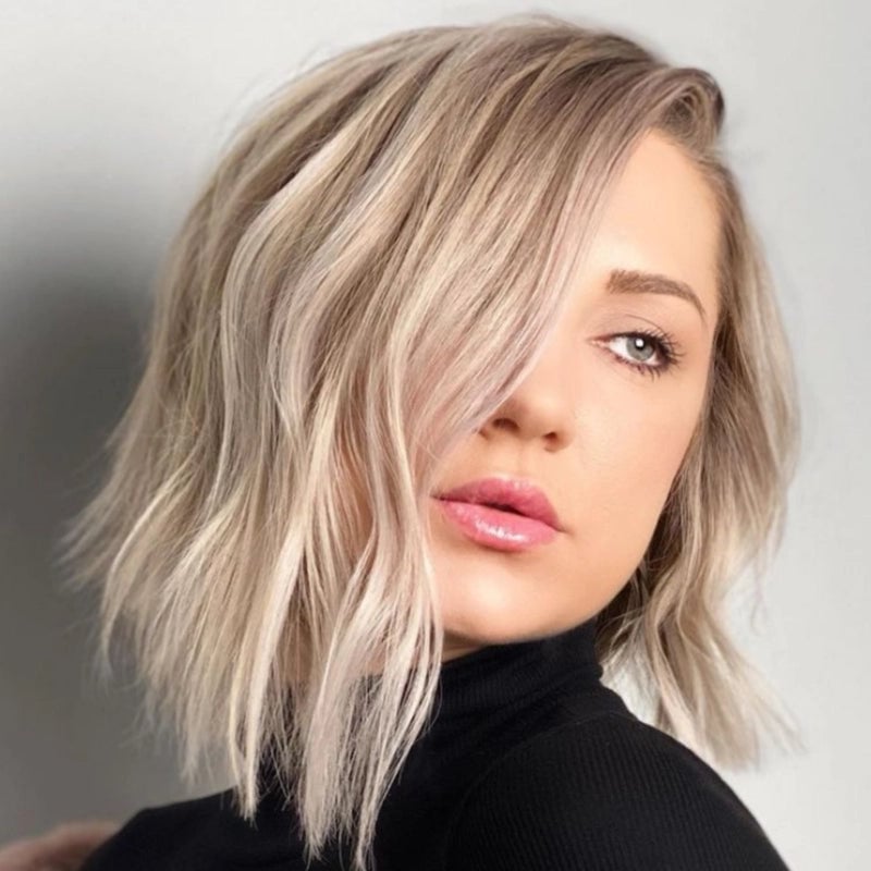 Ash Blonde Asymmetrical Bob With Face-Framing Layers