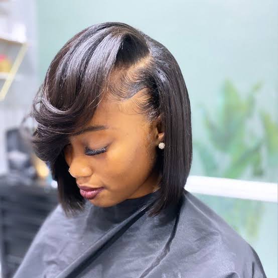 Thick Straight Dark Brown Asymmetrical Bob