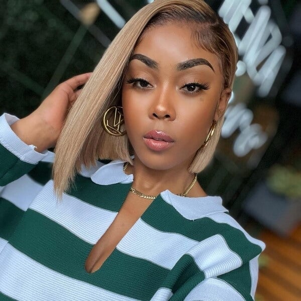 Fine Blonde Asymmetrical Bob With Root Shadow