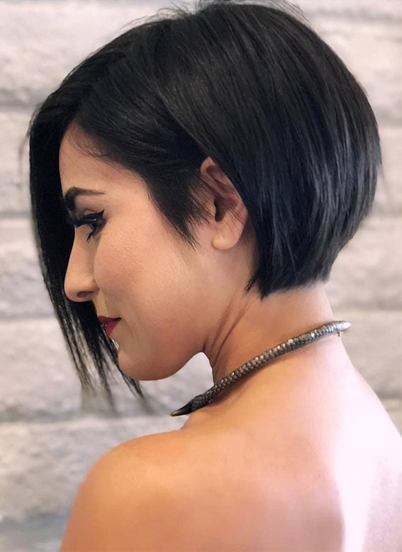 Dramatic Asymmetrical Lob With Side Swept Bangs