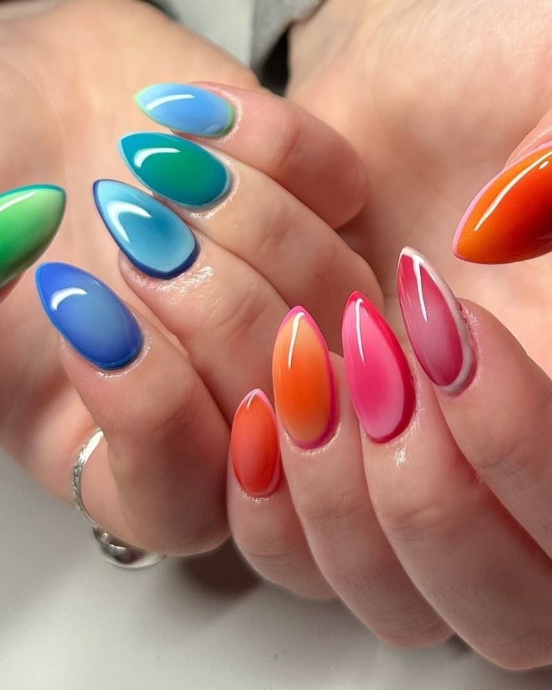 Vibrant Multi-Color Aura Medium Almond Nails Vibrant Multi-Color Aura Medium Almond Nails — Aura Nails