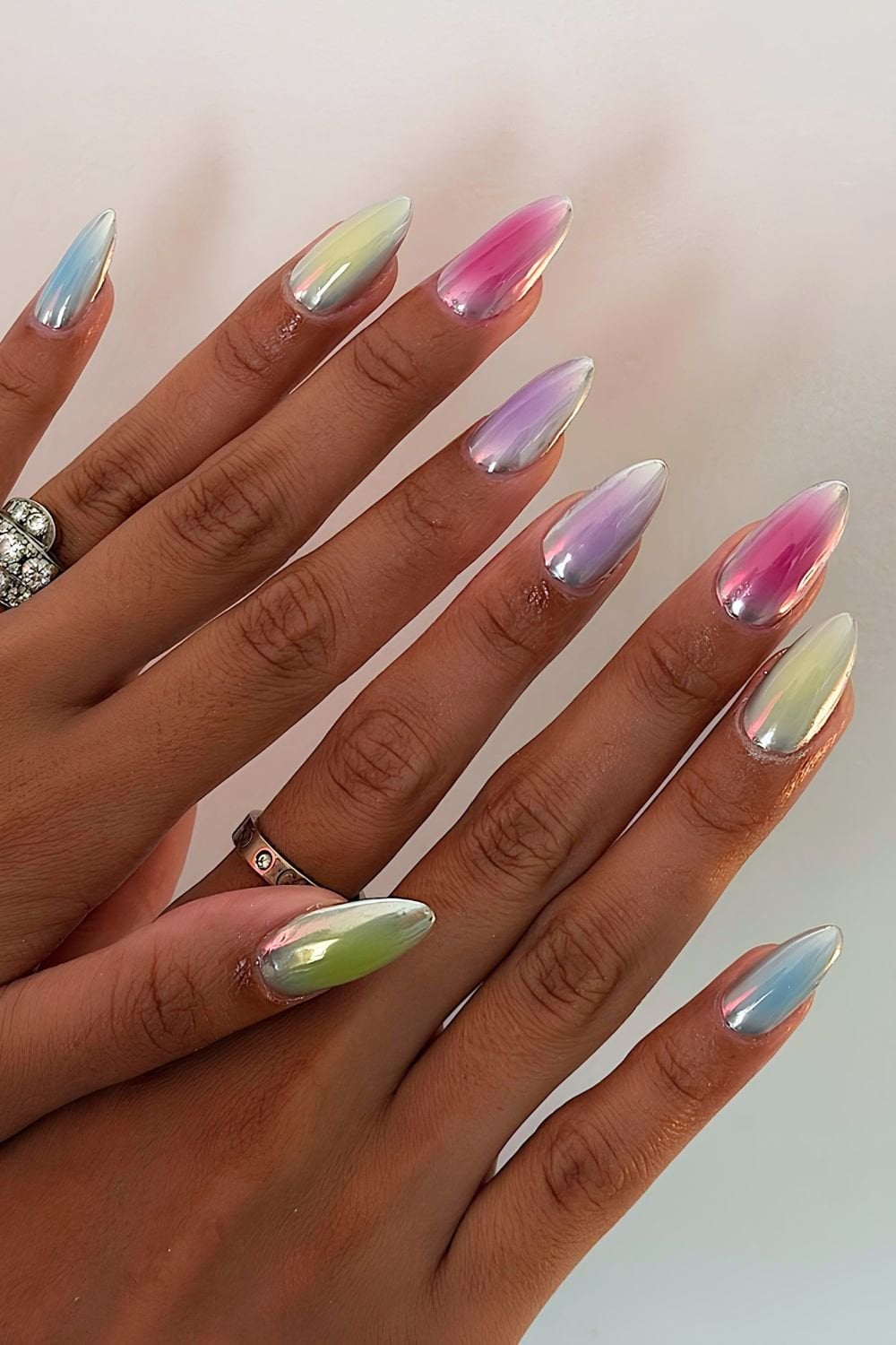 Iridescent Chrome Aura Long Stiletto Nails Iridescent Chrome Aura Long Stiletto Nails — Aura Nails