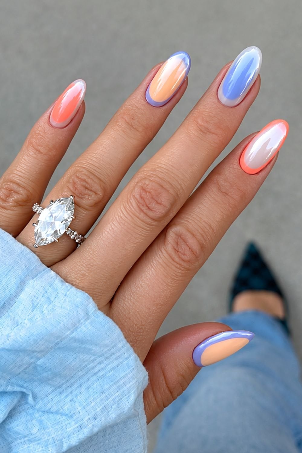 Pastel Orange Lavender Chrome Aura Medium Oval Nails Pastel Orange Lavender Chrome Aura Medium Oval Nails — Aura Nails