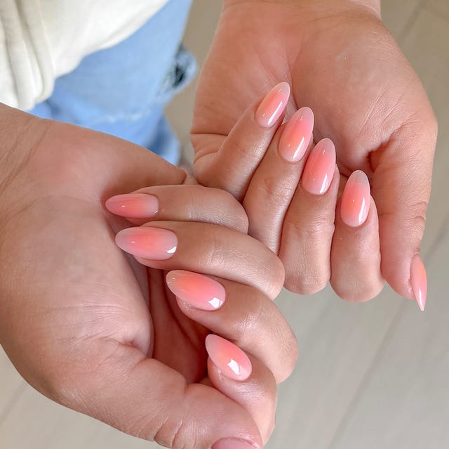 Sheer Pink Peach Aura Jelly Short Almond Nails Sheer Pink Peach Aura Jelly Short Almond Nails — Aura Nails