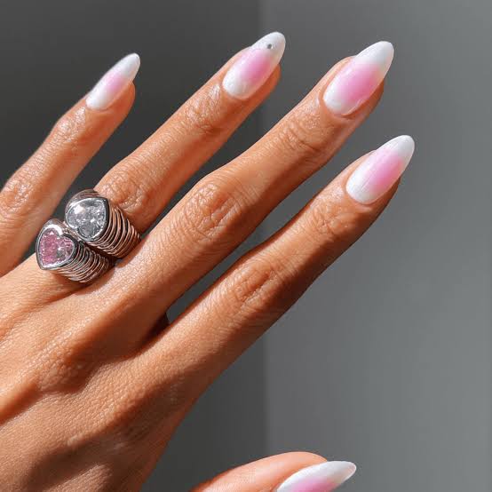 Milky Pink White Gradient Short Almond Nails Milky Pink White Gradient Short Almond Nails — Aura Nails