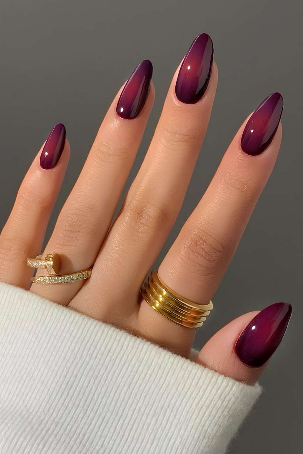 Deep Plum Magenta Gradient Medium Almond Nails Deep Plum Magenta Gradient Medium Almond Nails — Aura Nails