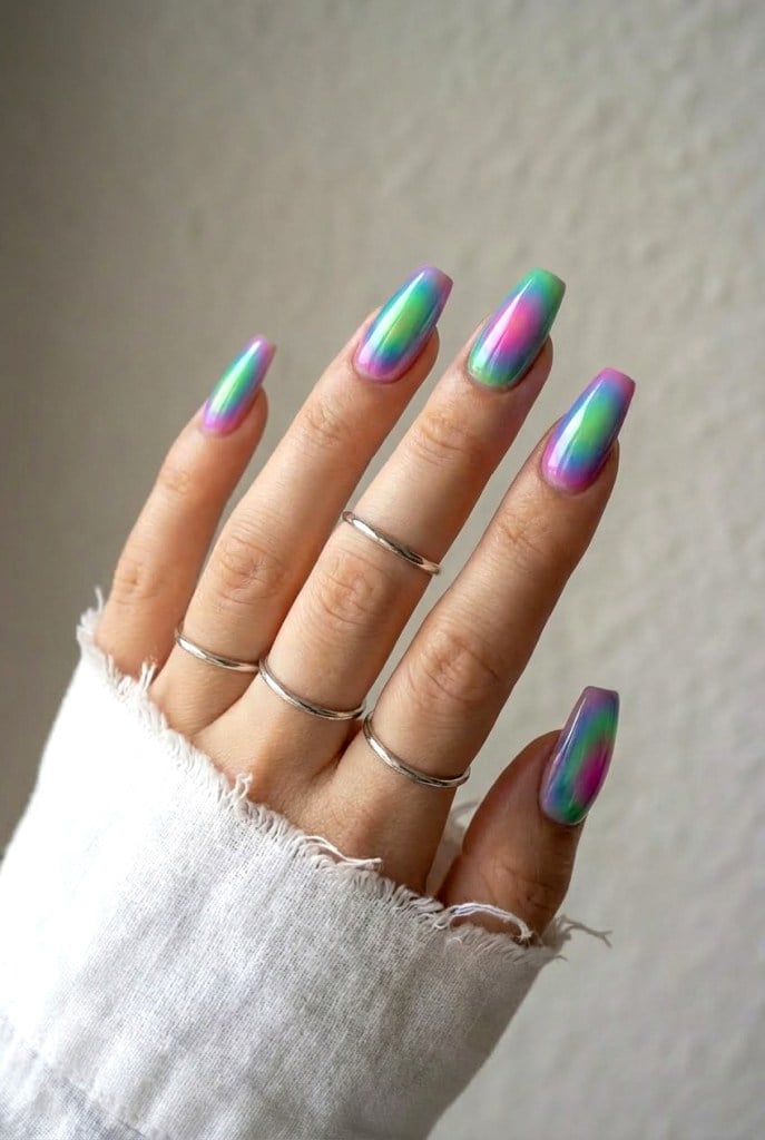 Multicolor Gradient Long Coffin Nails Multicolor Gradient Long Coffin Nails — Aura Nails
