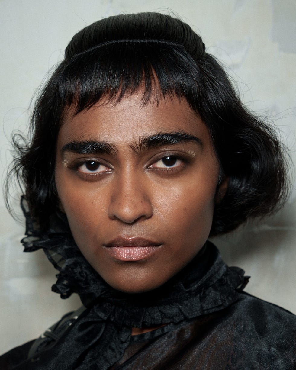 Chin Length Auburn Bob With Wavy Baby Bangs, Middle