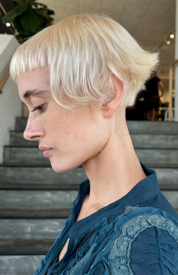 Platinum Blonde Micro Bob With Baby Bangs