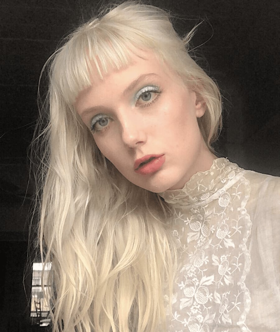 Platinum Blonde Bob With Wispy Baby Bangs, Chin