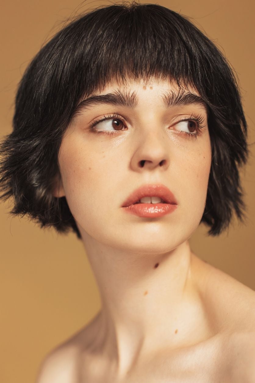 Short Dark Brown Bob With Blunt Baby Bangs