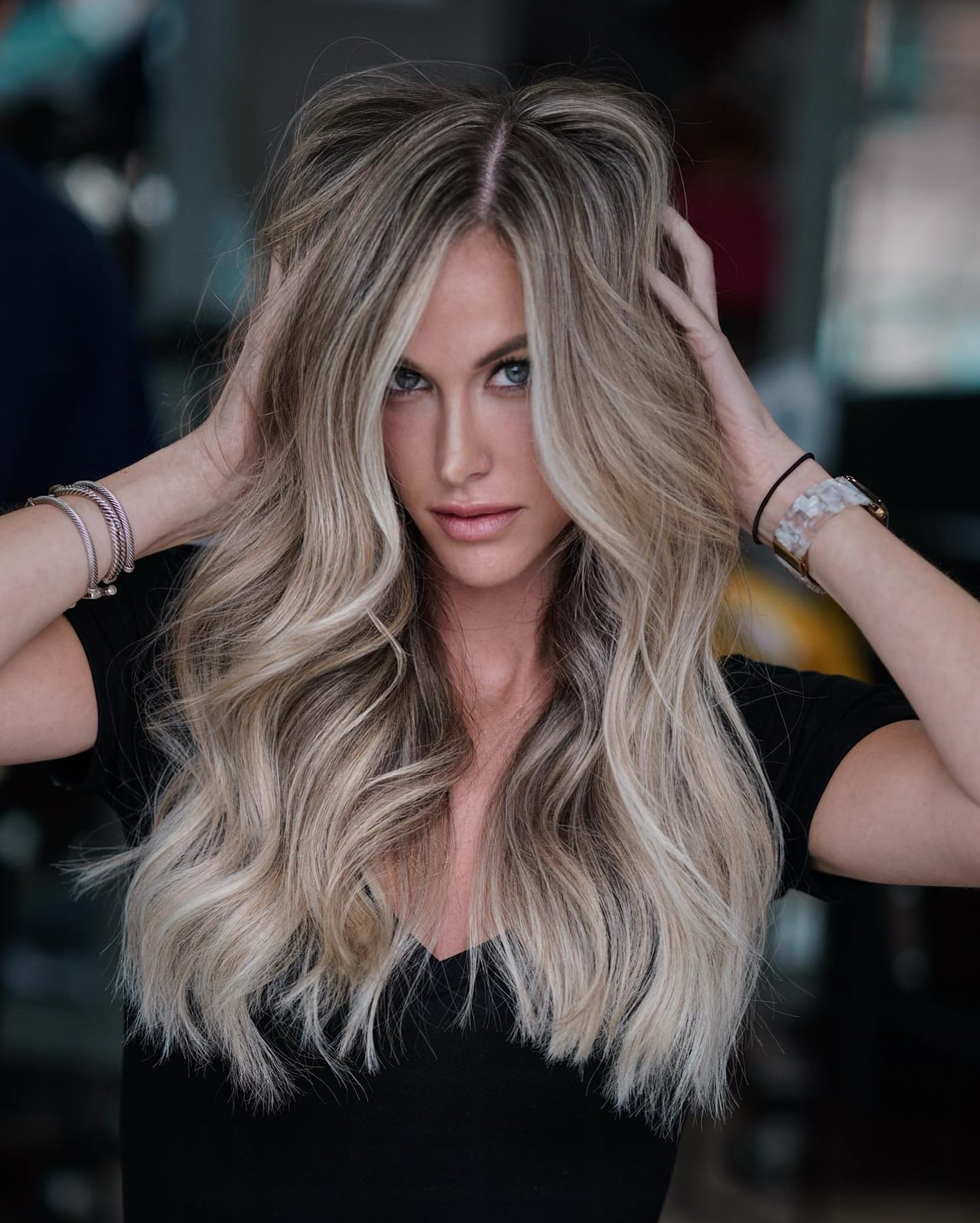 Mid-Back Length Waves With Ash Blonde Babylights Mid-Back Length Waves With Ash Blonde Babylights