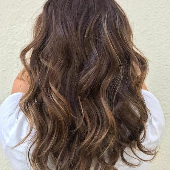 Mid-Back Dark Brown With Fine Blonde Highlights, Wavy Mid-Back Dark Brown With Fine Blonde Highlights, Wavy — Babylights