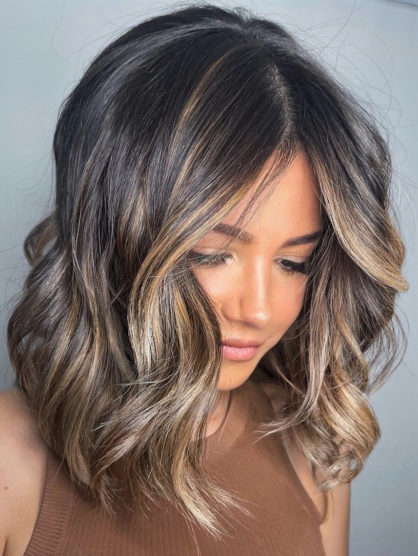 Dark Brown Lob With Ash Blonde Babylights Dark Brown Lob With Ash Blonde Babylights