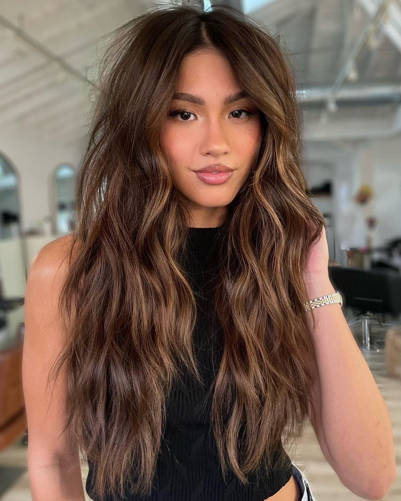 Dark Brown With Blonde Balayage Highlights Dark Brown With Blonde Balayage Highlights