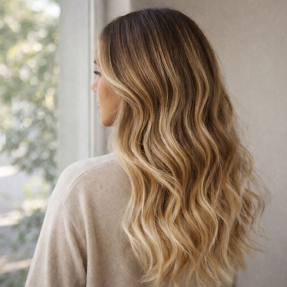 Dark Brown To Golden Blonde Balayage, Face-Framing Pieces Dark Brown To Golden Blonde Balayage, Face-Framing Pieces