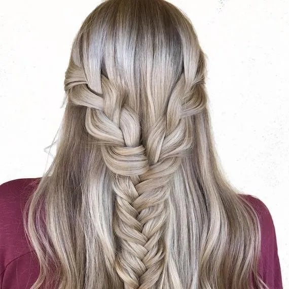 Ash Blonde Highlights In Half-Up Braid Ash Blonde Highlights In Half-Up Braid — Balayage on Long Hair